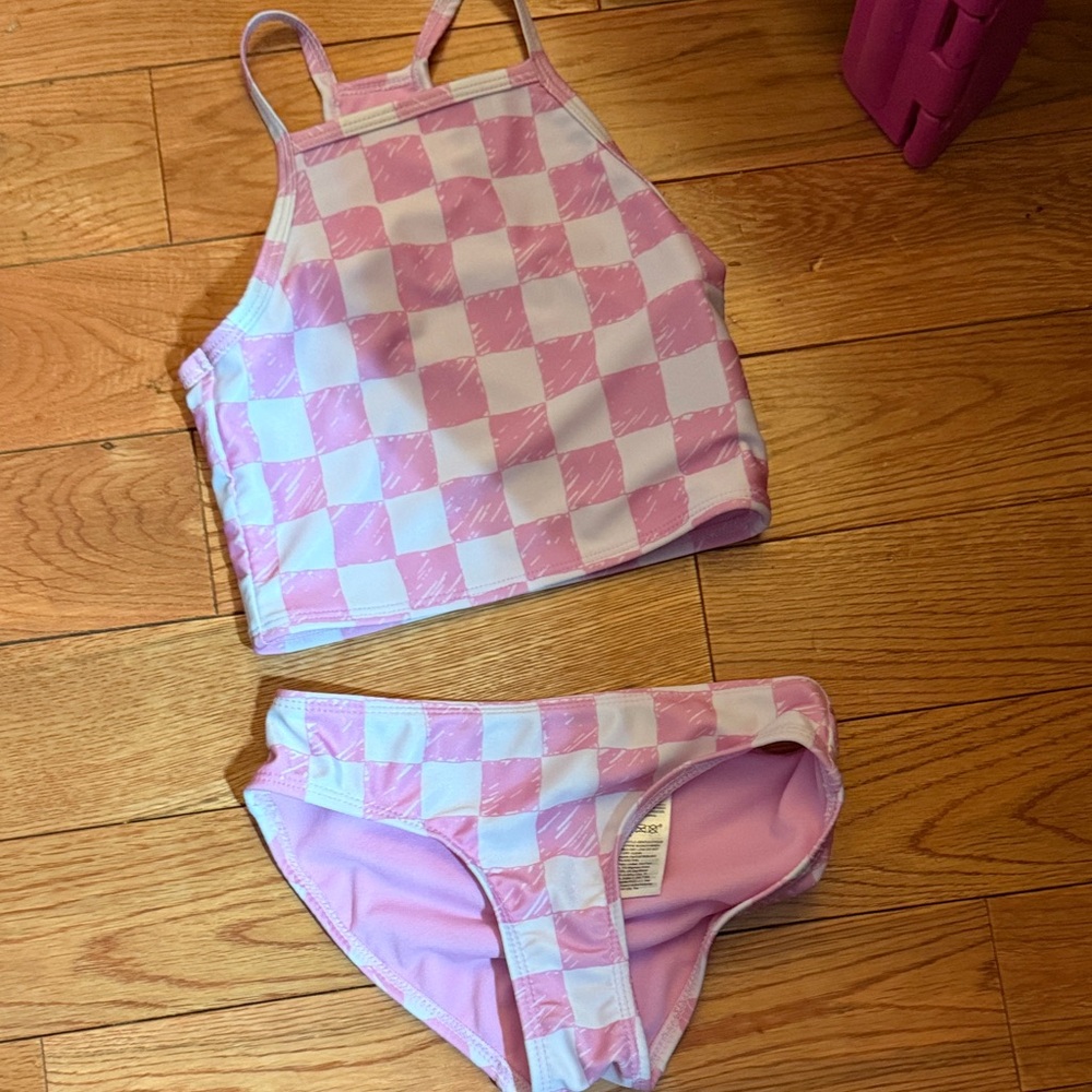 GAP Kids Pink and White Checkered Swim Set